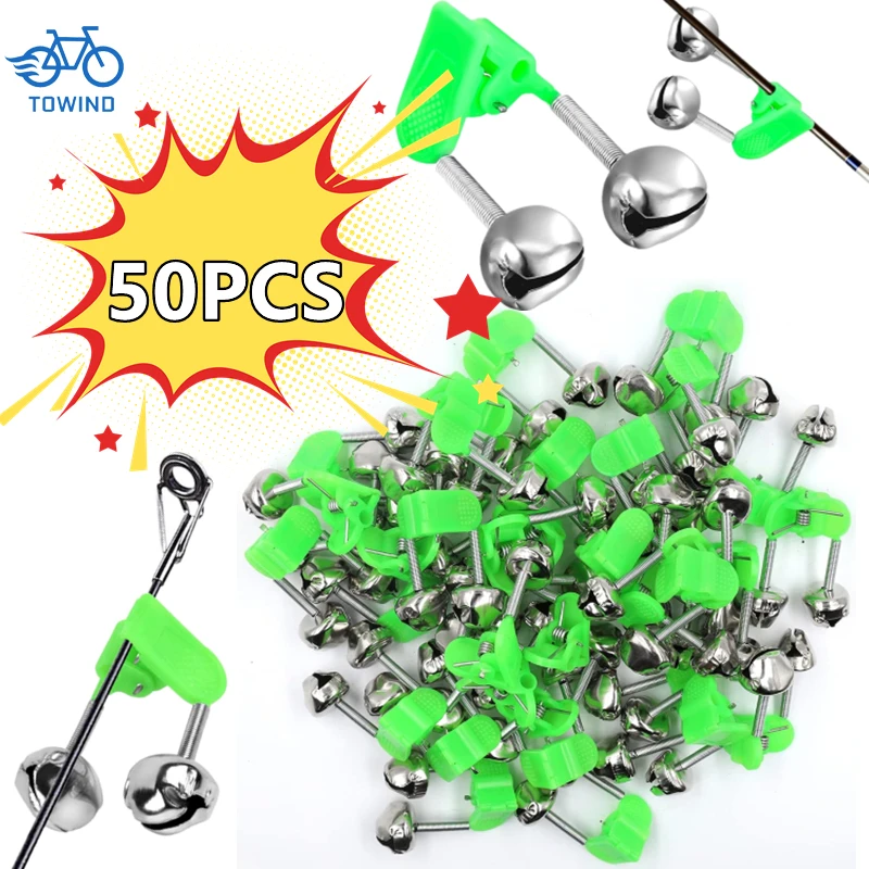 

New 50-5PCS Fishing Bite Alarms Fishing Rod Bell Rod Clamp Tip Clip Bells Ring Green ABS Fishing Accessory Outdoor Metal Tools