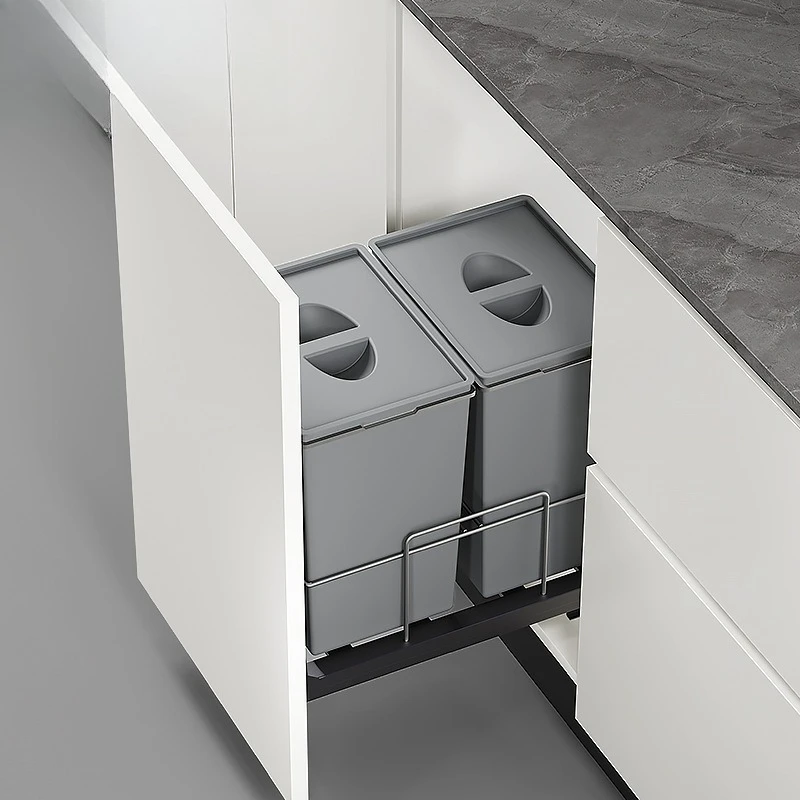 

Kitchen built-in trash can sink built-in hidden wet and dry separation trash can kitchen and bathroom trash can with lid drawer
