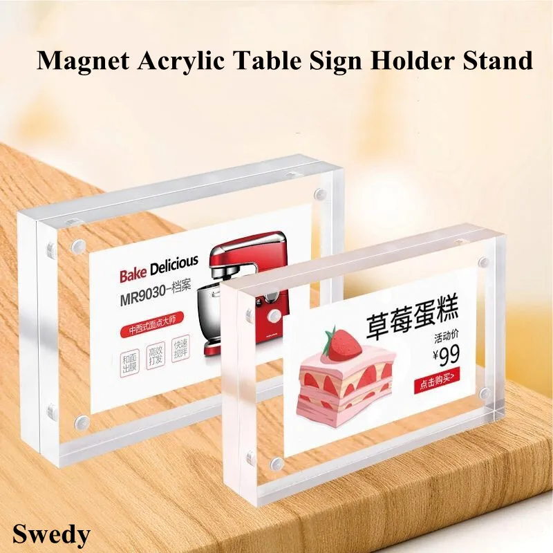 70x40mm Flat Magnetic Acrylic Sign Holder Display Stand 8+8mm Thick Acrylic Panel Price Label Holder Tags