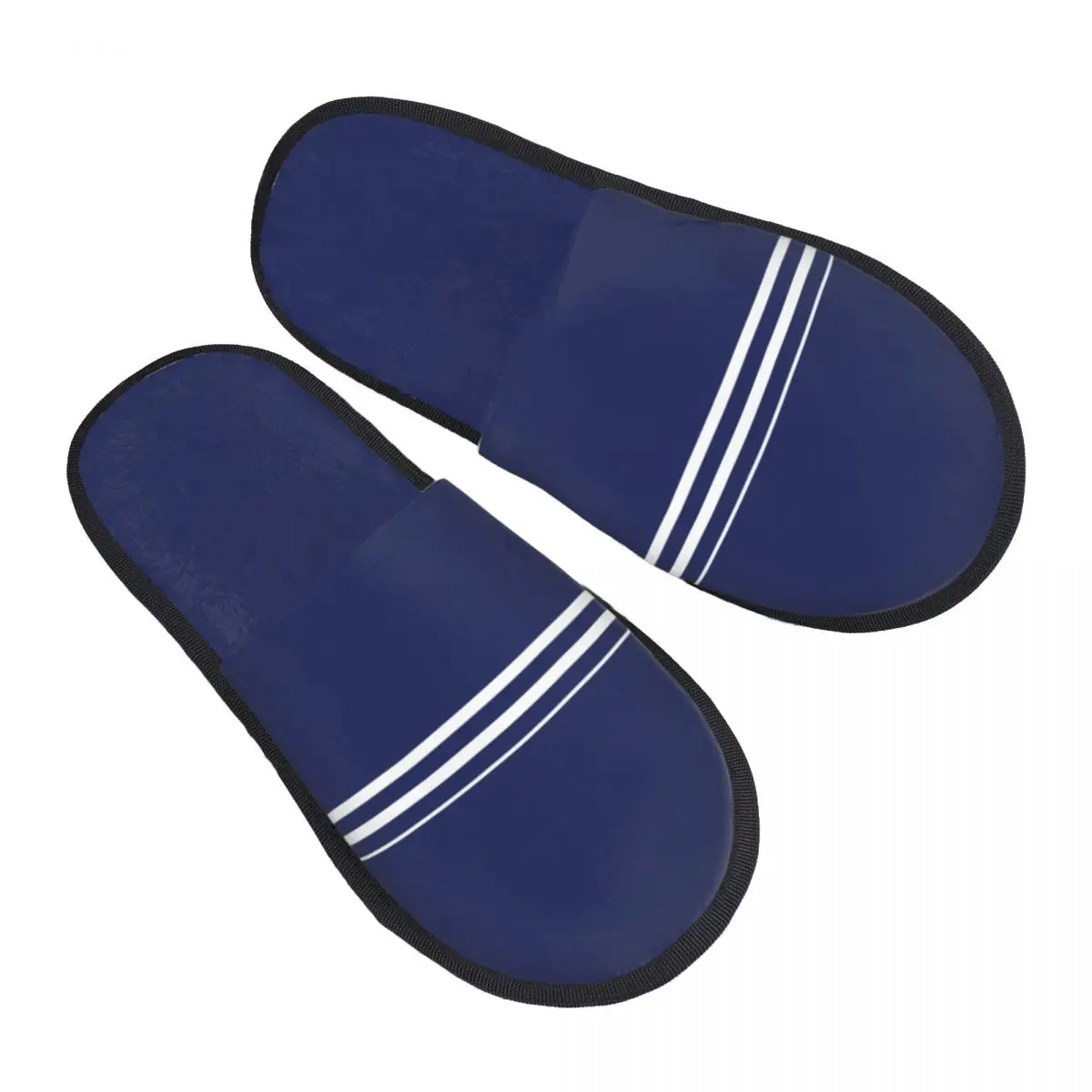 Custom Navy Blue Stripes Nautical Anchor Soft Memory Foam House Slippers Women Cozy Warm Anti-Skid Slipper