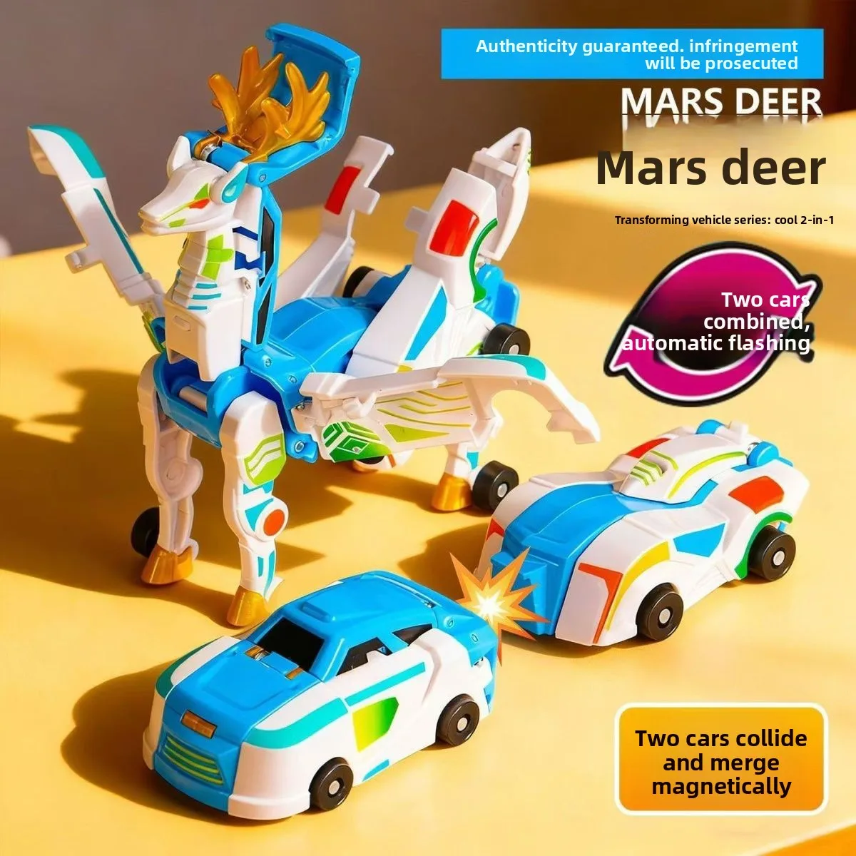 Genuine Kabao Car God Mars Deer Magnetic Collision Combination Deformation Car Robot 2-in-1 Boys and Children's Toys