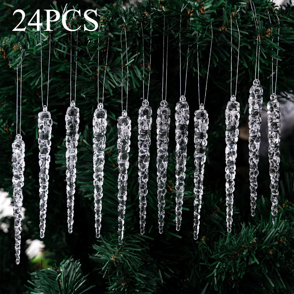 24-teilige kreative weihnachtliche, simulierte Eiszapfen aus Acryl, Weihnachtsbaum-Hängedekorationen, geeignet für die Weihnachtsdekoration zu Hause – Detail 9