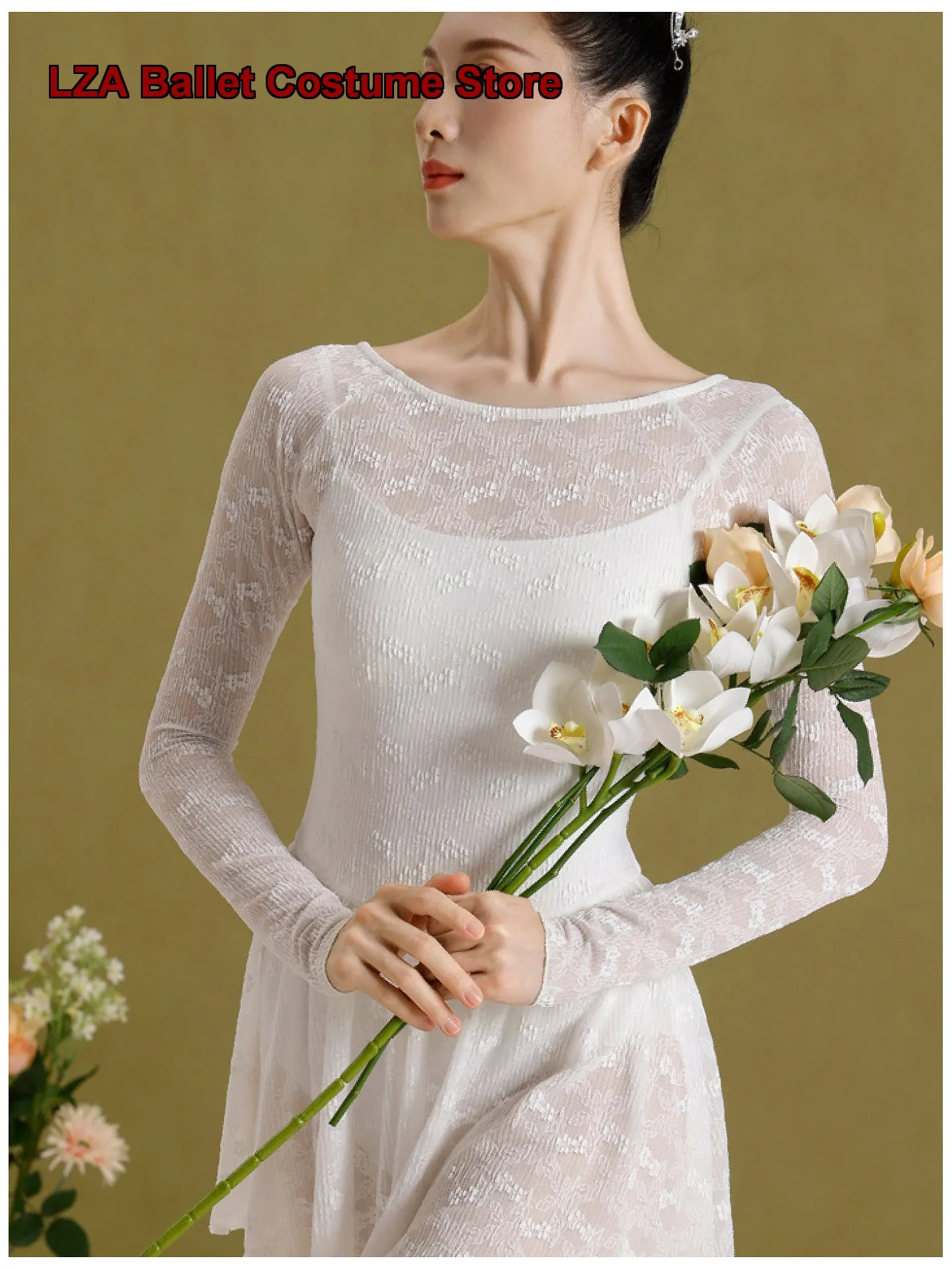 Women's Adult Off Shoulder Lace Dress Practice Leotard Art Exam Body Suit Basic Training Gymnastics
