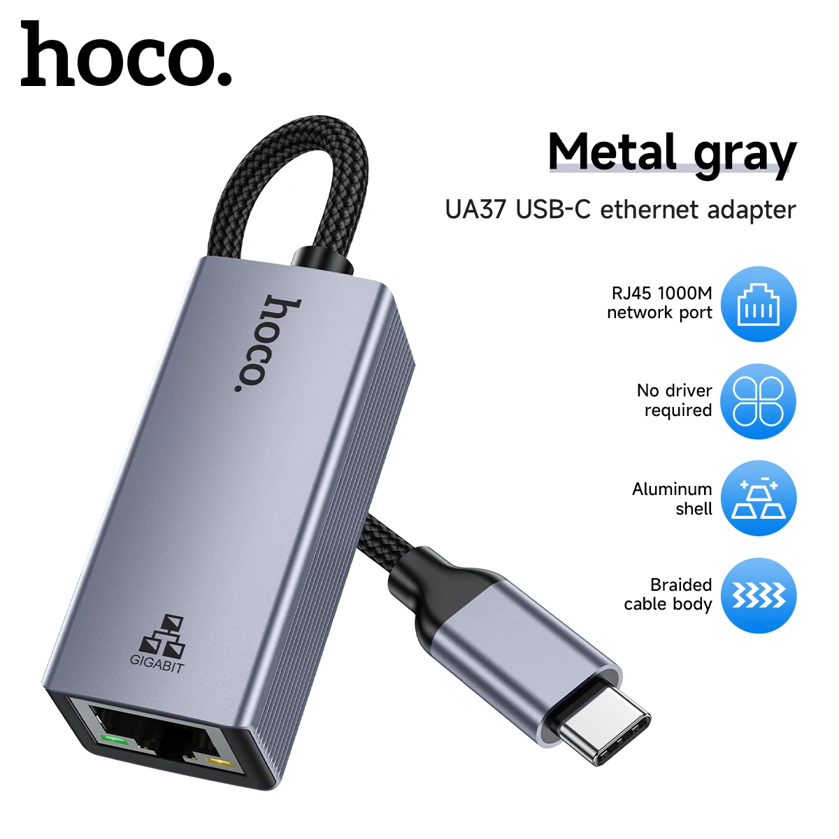 HOCO USB C to Ethernet Adapter Aluminum Gigabit USB C Adapter for Laptop MacBook Pro 1000/100Mbps USB Lan RJ45 Network Card