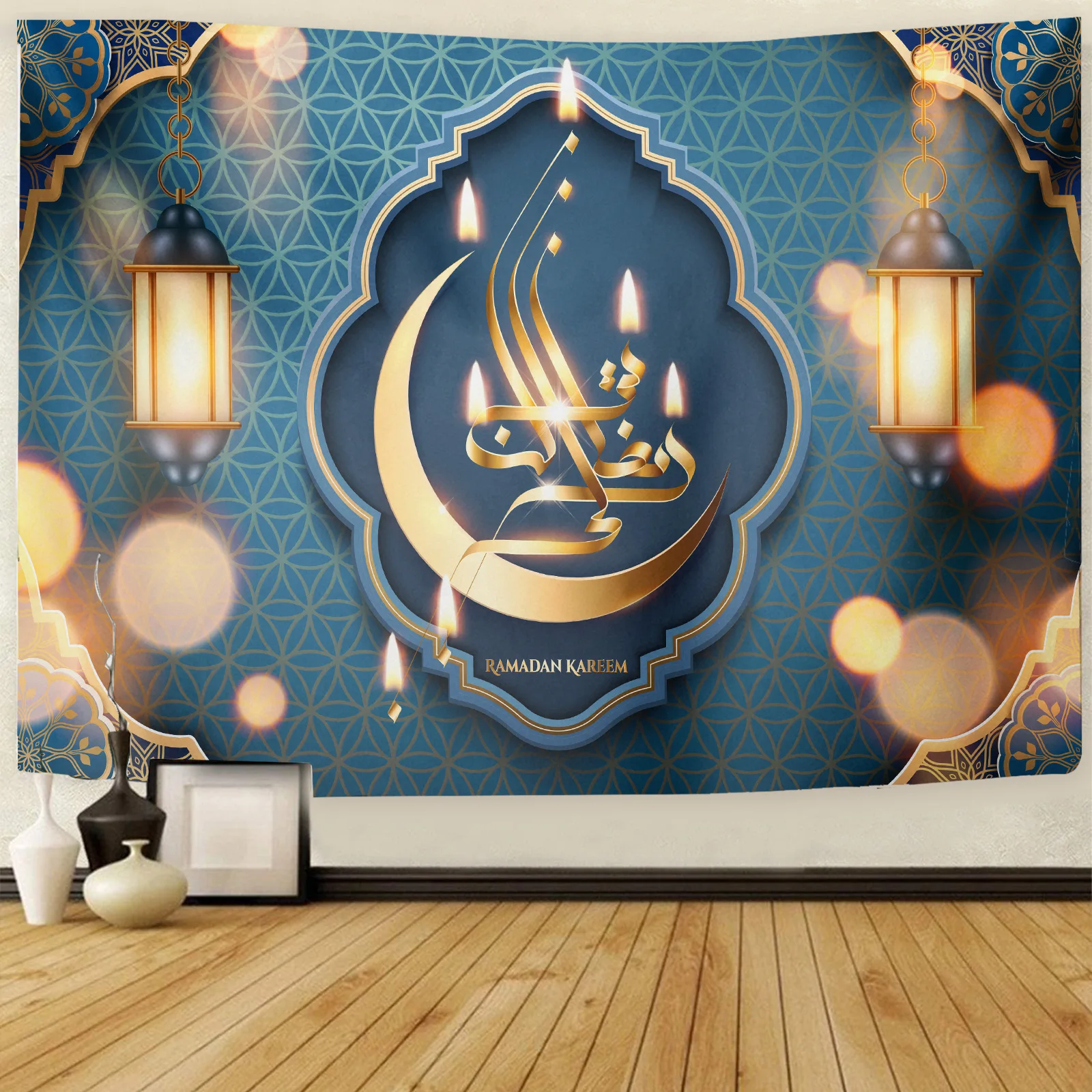 Ramadan Decoration for Home Moon Background Cloth Wall EID Mubarak Decoration Ramadan Kareem Islamic Ramadan Eid al-Fitr Decor