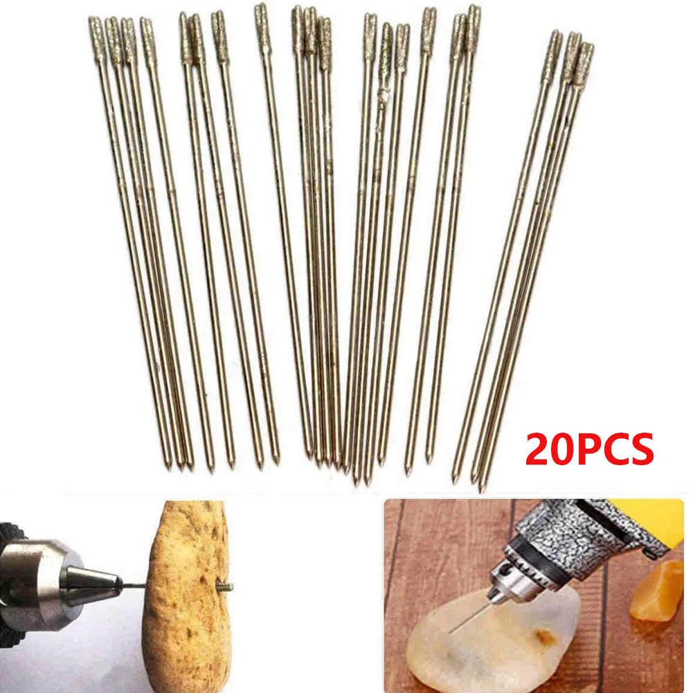 

20pcs 1mm Diamond Coated Lapidary Drill Bits Solid Bits Needle For Jewelry Jade Glass Ceramic Drill Holes