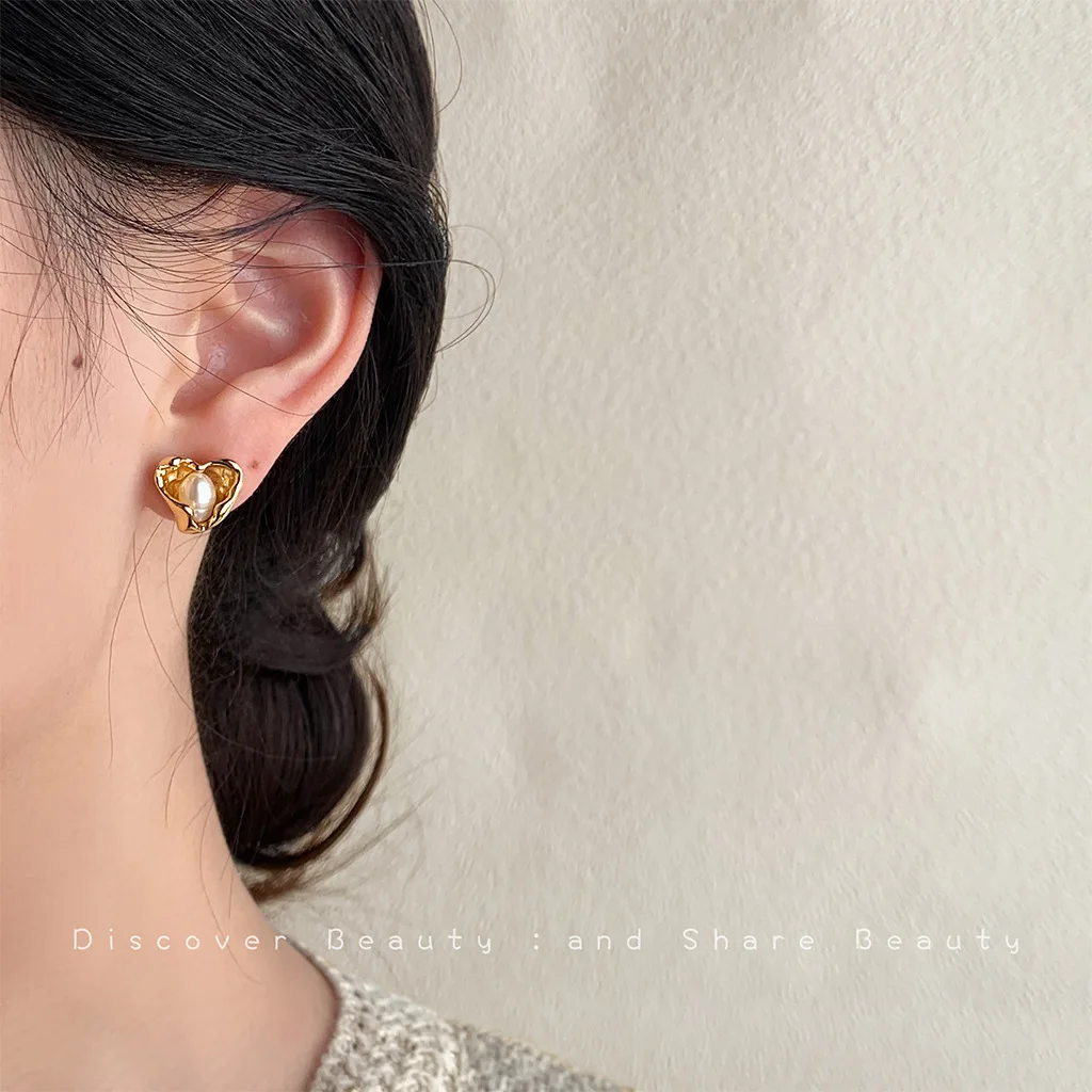 DIY accessories Niche design irregular geometric stud earrings personalized simplicity natural pearl earrings temperament versat
