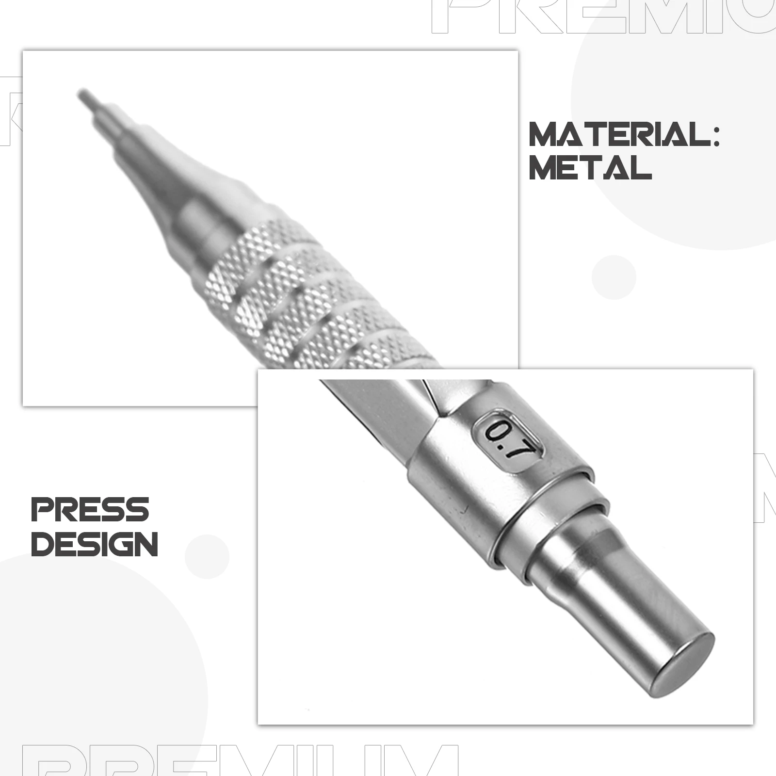 Lápices de plomo de 0,7 mm, lápiz automático de pintura de dibujo de metal completo con cables, suministro de papelería para oficina y escuela (plateado)