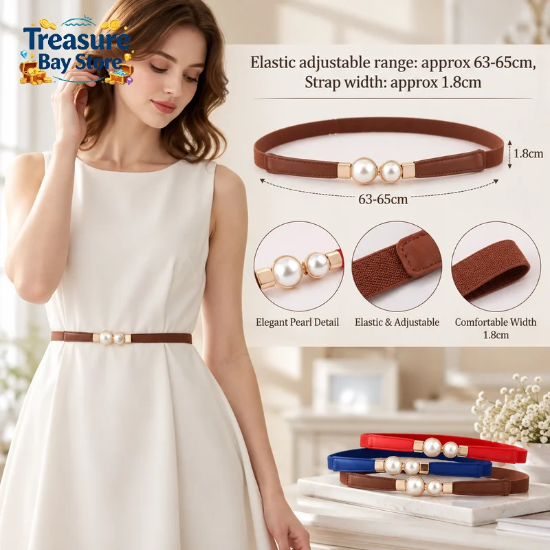 Elegant Vintage Pearl Waist Chain Belts For Women, Korean Style Slim Fit Leather Belt, Hooks Design For Sweater Jacket Decor