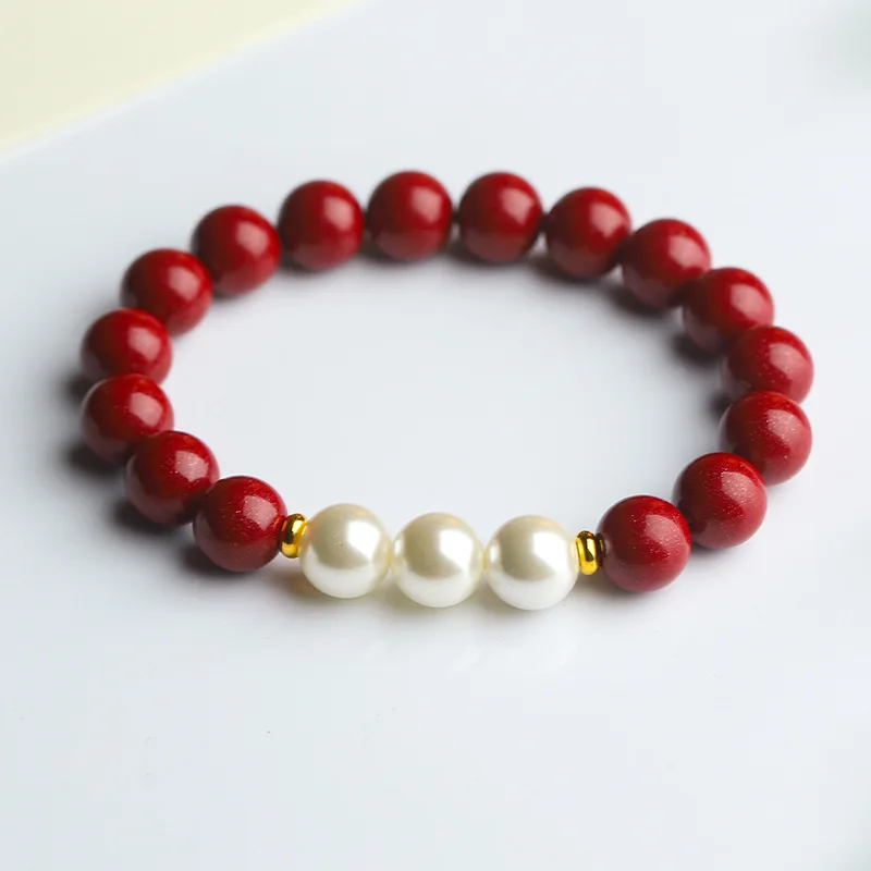 Natural Red Organic Cinnabar Jade Bracelet Women Healing Gemstone Fine Jewelry Genuine Cinnabar Crystals Pearl Bracelets Bangles