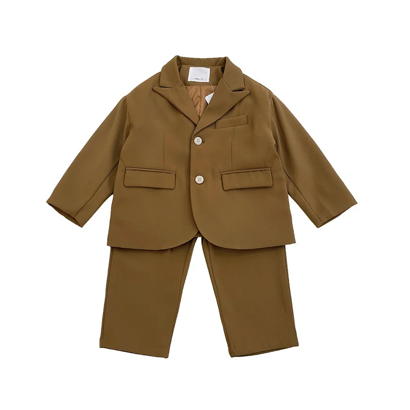 Boys Coat +Pants Kids Suits Tracksuit 2PCS/Set 2023 Khaki Spring Autumn Cotton Birthday Gift Children Clothing