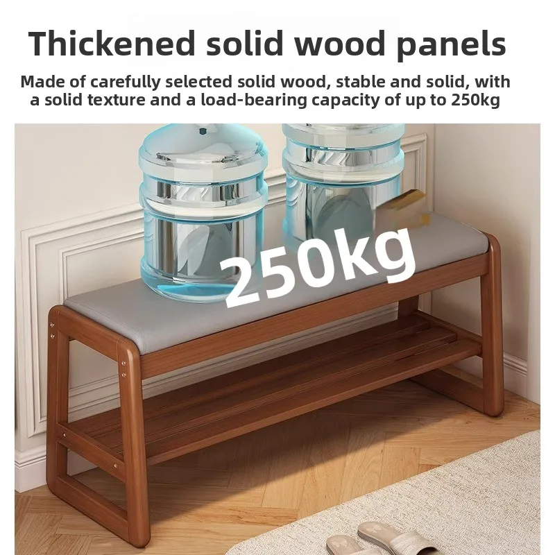 multi-layer storage household entrance door bench Shoe changing stool, solid wood leather cushion,doorstep shoe rack