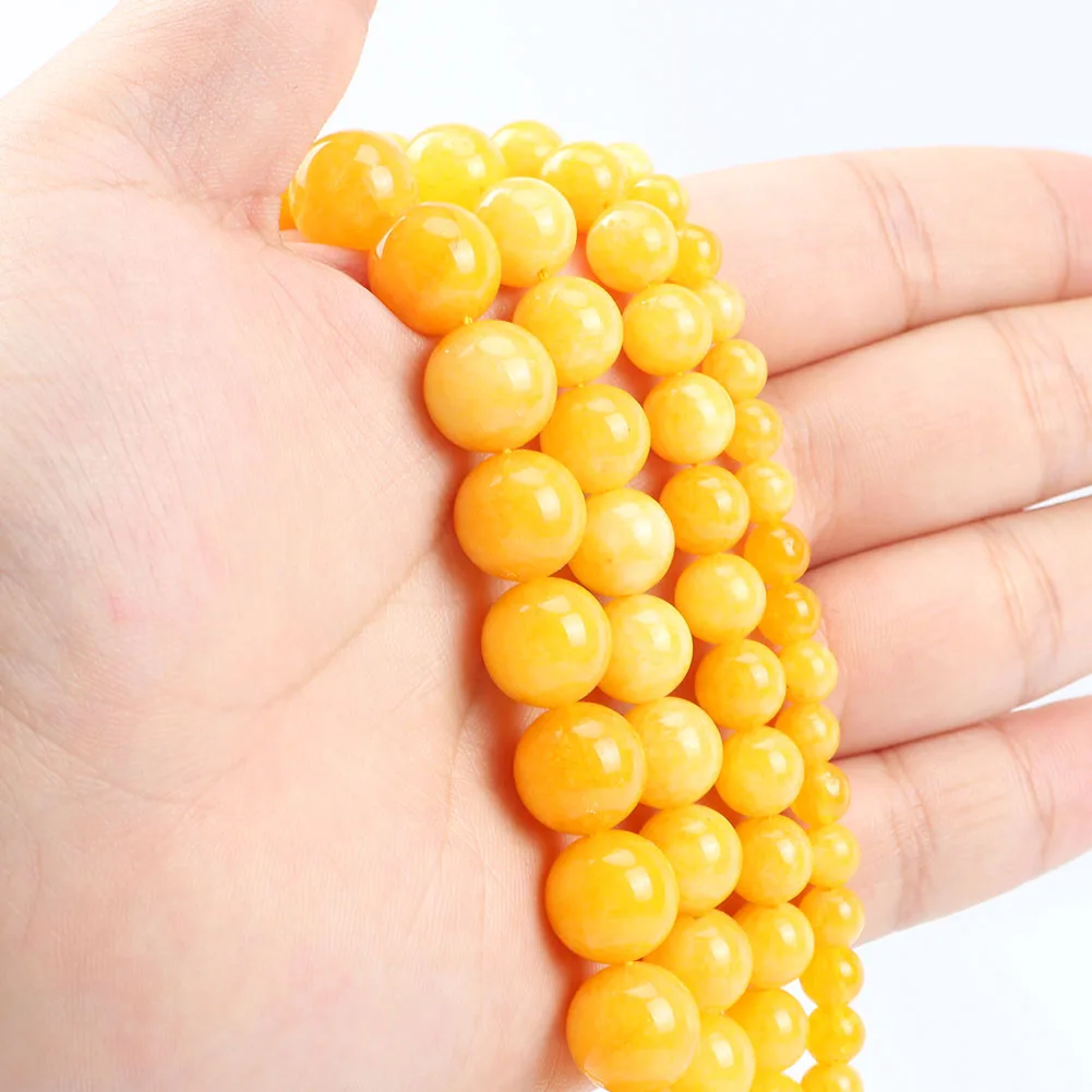 

6/8/10/12mm Natural Stone Beeswax Yellow Jade Beads Round Smooth Loose Beads For Jewelry Making Handmade Bracelets Accessories