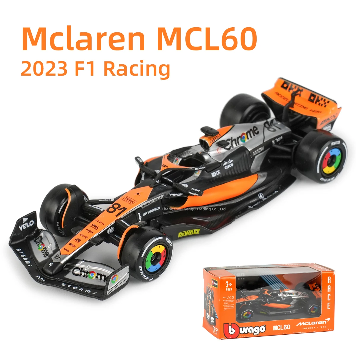 Bburago 1:43 2023 m/s MCL60 F1 mobil Formula Die Cast kendaraan koleksi Model mainan balap