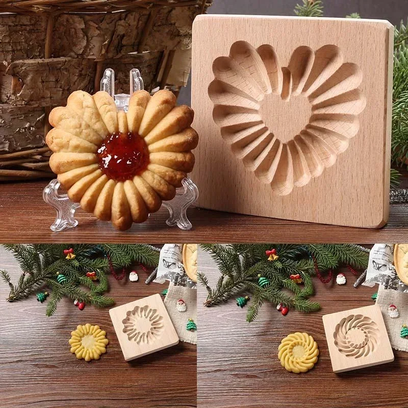 Wooden 3D Christmas Cookie Cutters Biscuit Cutter Moldes  Embossing Mold for Cakes and Cookies Press