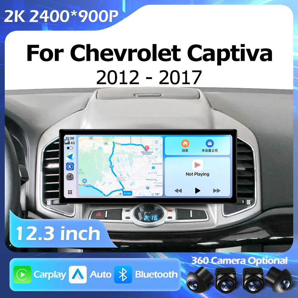 4G 12,3 pulgadas para Chevrolet Captiva 2012-2017 Radio de coche reproductor de vídeo Multimedia navegación GPS Carplay Android Auto BT WIFI