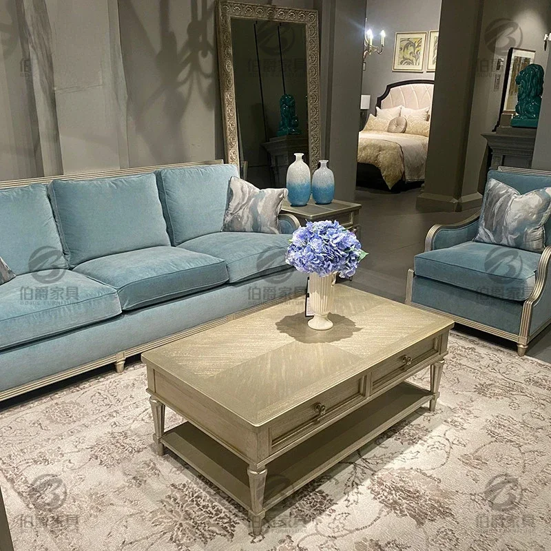 American Light Luxury Solid Wood Champagne Silver Rectangular Coffee Table