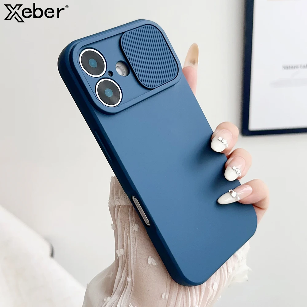 Slide Lens Kameraschutz Flüssigsilikon Soft Case für iPhone 16 16Pro 16 Pro Max 16 Plus Einfarbige stoßfeste Stoßstangenabdeckung