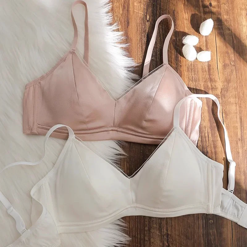 

Женский бюстгальтер без косточек из шелка шелковицы 93% с мягкой подкладкой, удобный бюстгальтер на очень мягкой легкой подкладке, базовый повседневный бюстгальтер-футболка с глубоким v-образным вырезом