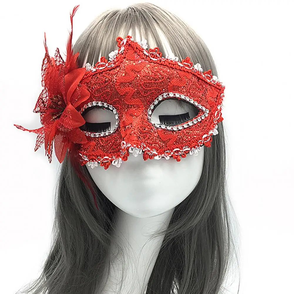 

Costume Mask Halloween Eyewear Eye Cover Flower Feather Decor Dress Up Prop Lace Up Ball Party Princess Masquerade Masque