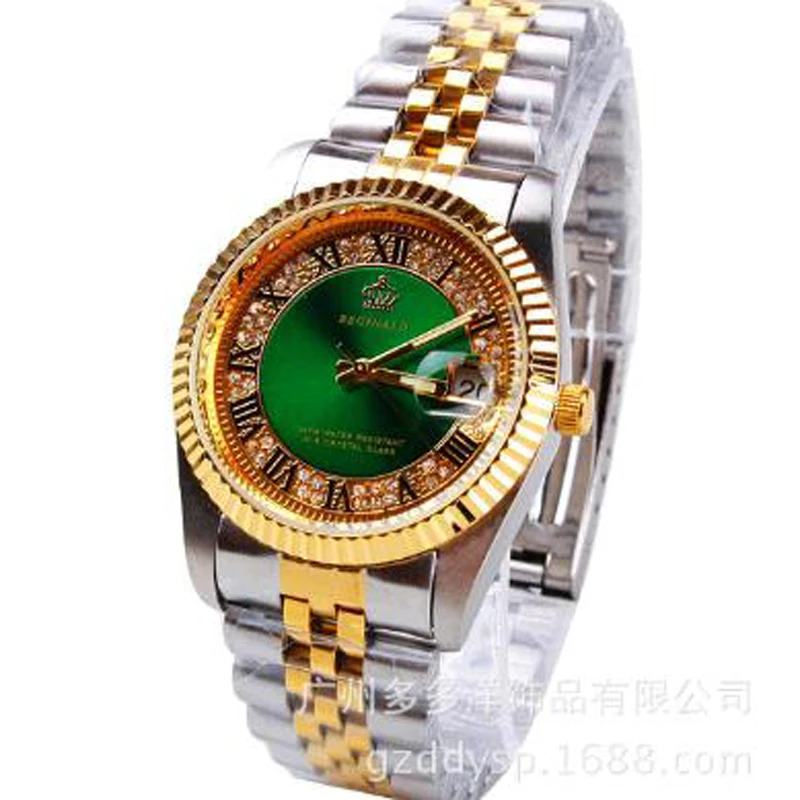 Fashion Top Brand Reginald Brand Quality Full Stainless Steel Golden Calendar Business Mens watch