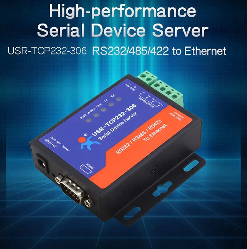 USR-TCP232-306 Industrial Serial port RS232/RS485/RS422 to Ethernet TCP/IP Server converter for building automation system