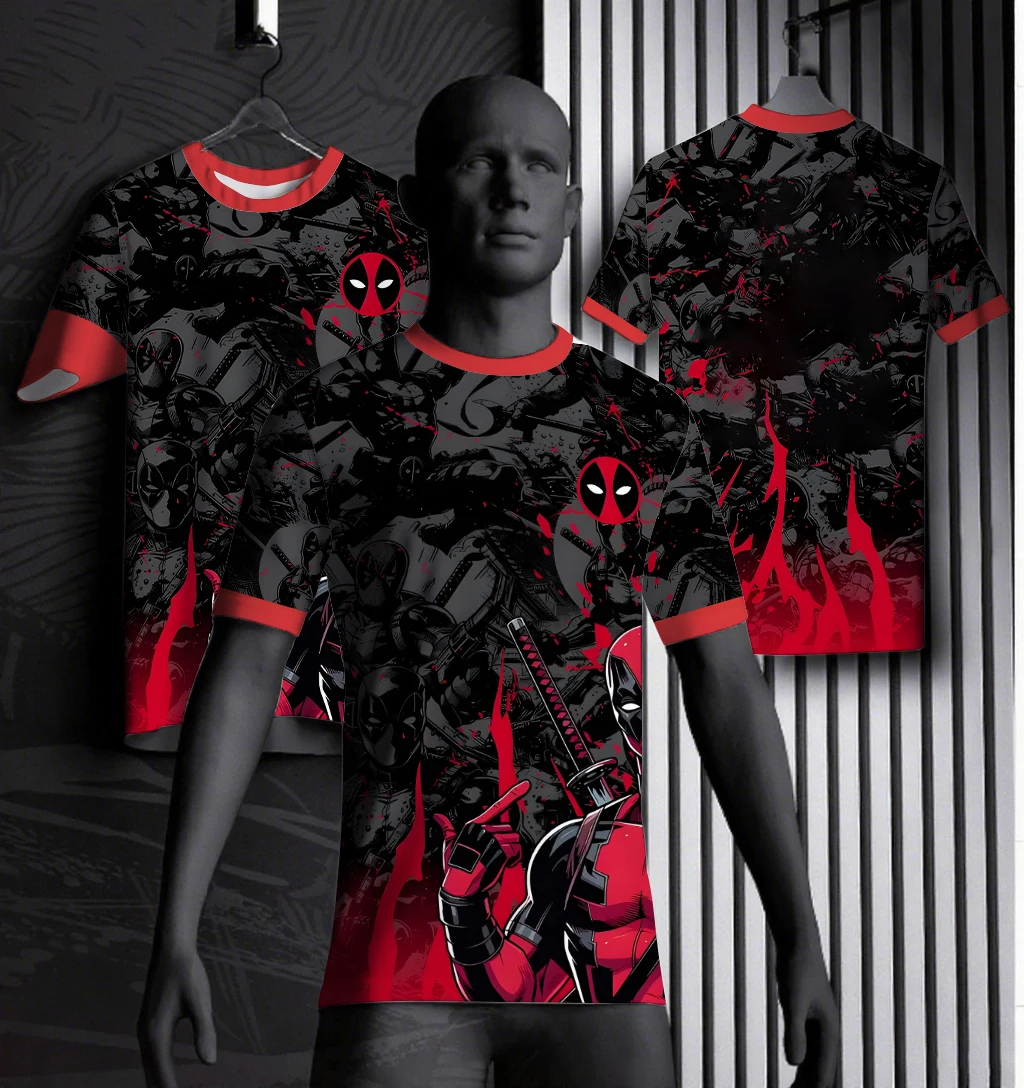 

Marvel Fashion Men's Fitness T-shirt Superhero Print Deadpool Role Play Top Fitness Short Sleeve Sportswear Shirt DIY Jersey