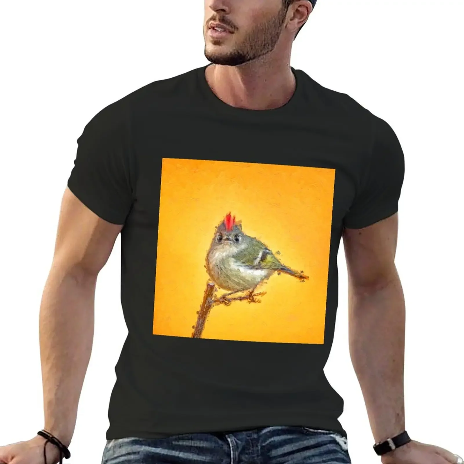 Ruby crowned kinglet caricature painting T-Shirt Aesthetic clothing anime t shirts designer t shirt men