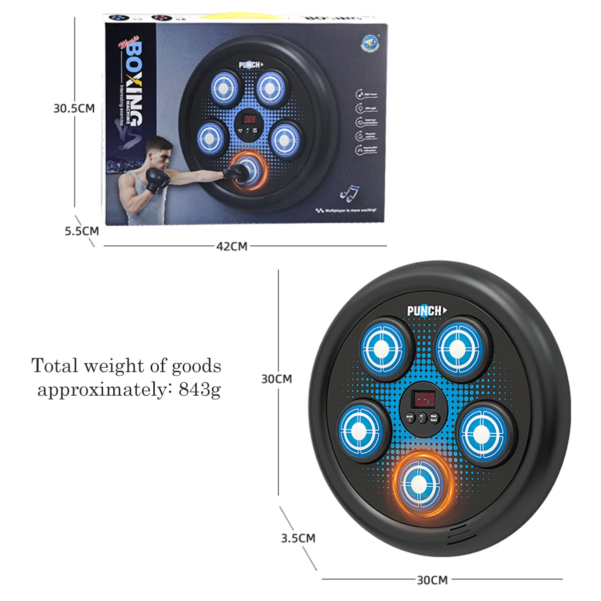 Brinquedos de boxe de música inteligente bluetooth, máquina inteligente contagem automática treinamento de boxe equipamento de perfuração luta fitness