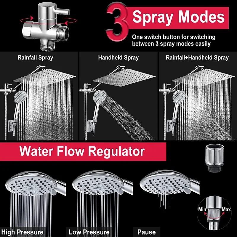 Imagem -04 - High Pressure Shower Faucet Grupo Sistema de Chuveiro Ajustável Banheiro com Modos Chuveiro de Mão Economia de Água in 10 in