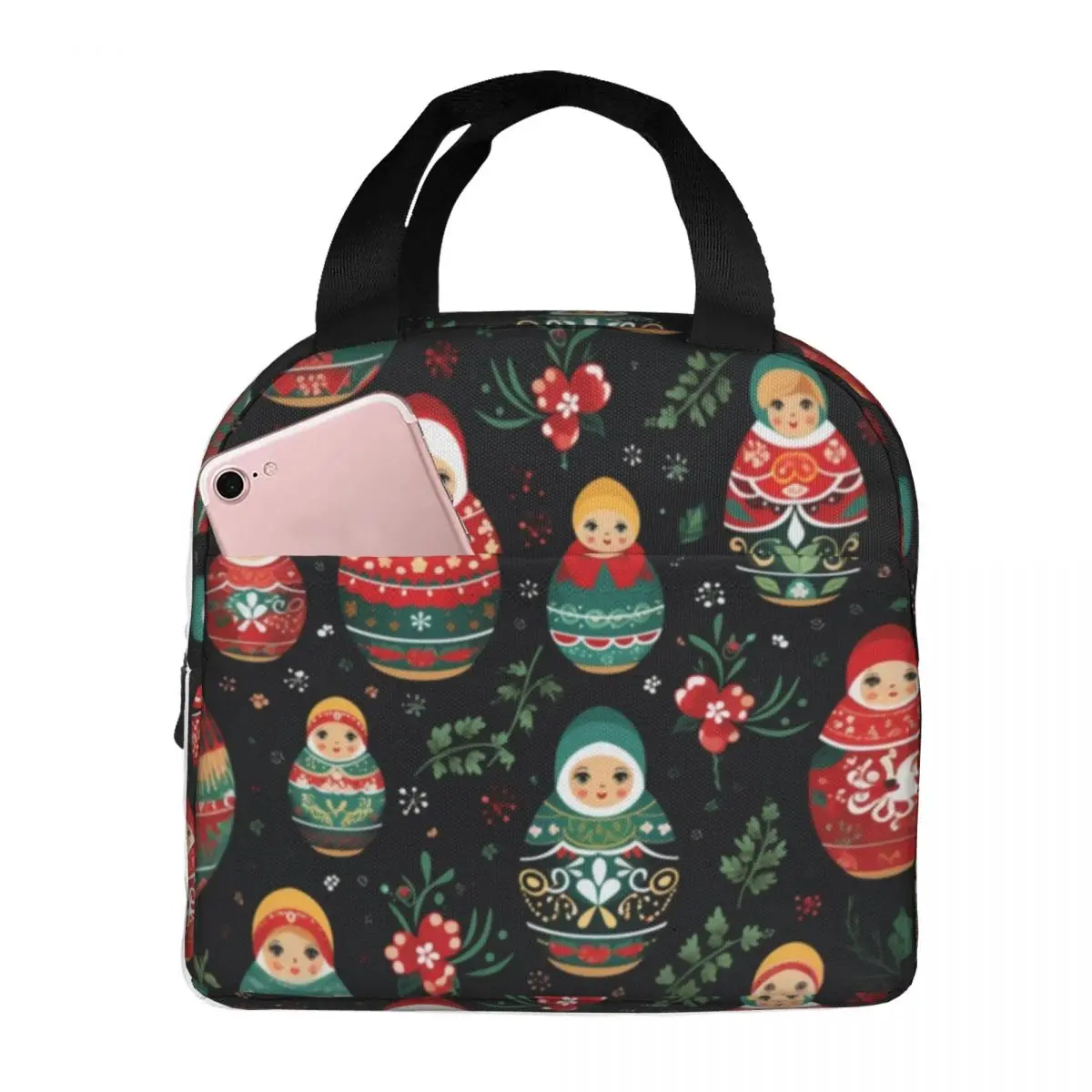 Matryoshka Dolls Russian Doll Thermal Insulated Lunch Bag Women Russia Folk Art Portable Lunch Tote for Travel Storage Food Box