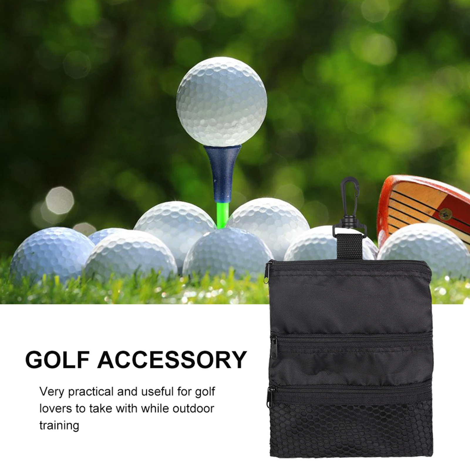 

Portable Golf Ball Accessories Multi Pocket Black Zipper Handbag Bag