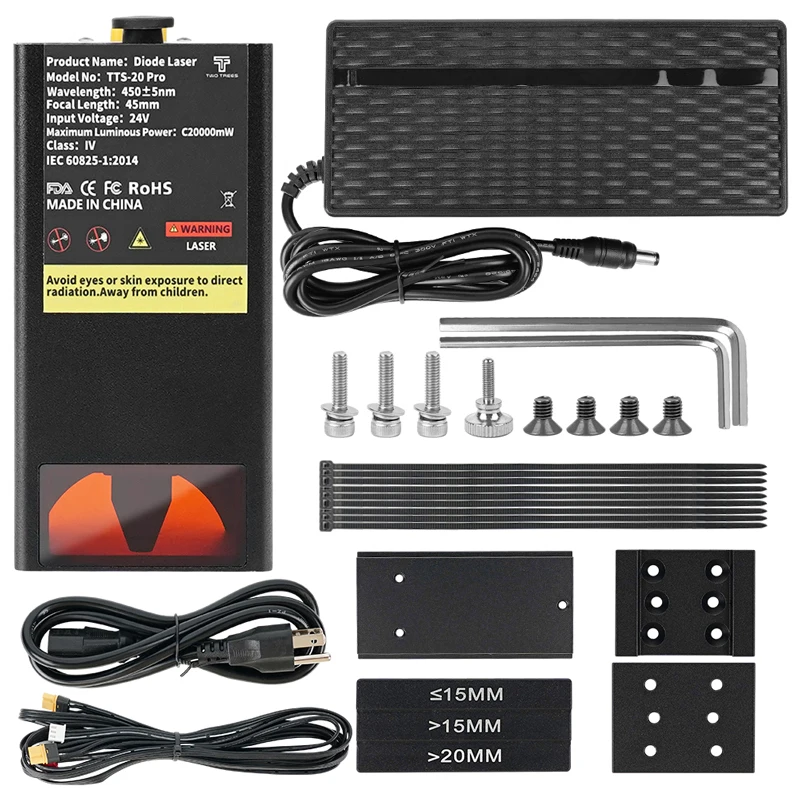 Twotrees 20W Laser Head 450nm TTL Blue Light Module for Laser Engraving Machine DIY Cutting Engraving Tools High Power Laser Module for TTS-55/TTS-10/TTS-20 PRO/TTC450/TTC6050