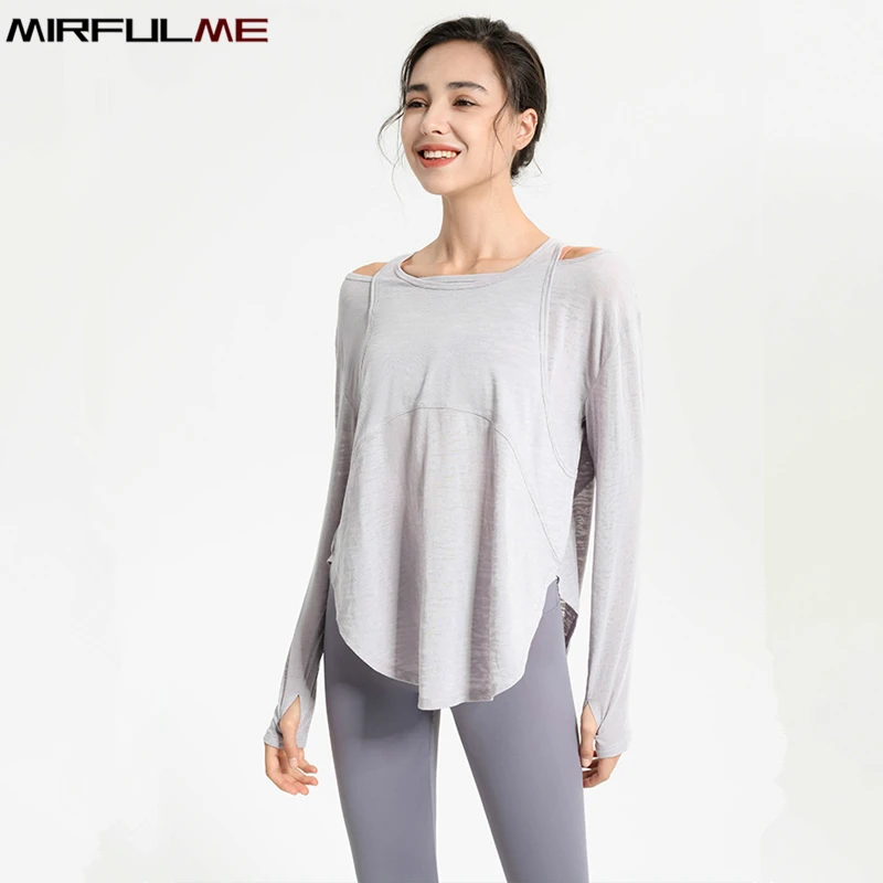 

Women Thin Loose Sport Shirt Hollow Out Yoga Tops Long Sleeve Thumb Hole T-Shirt Quick Dry Running Sweatshirt Gym Fitness Blouse