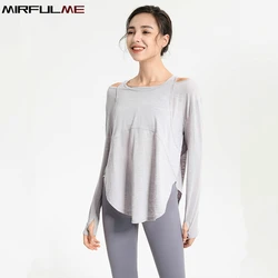 Women Thin Loose Sport Shirt Hollow Out Yoga Tops Long Sleeve Thumb Hole T-Shirt Quick Dry Running Sweatshirt Gym Fitness Blouse