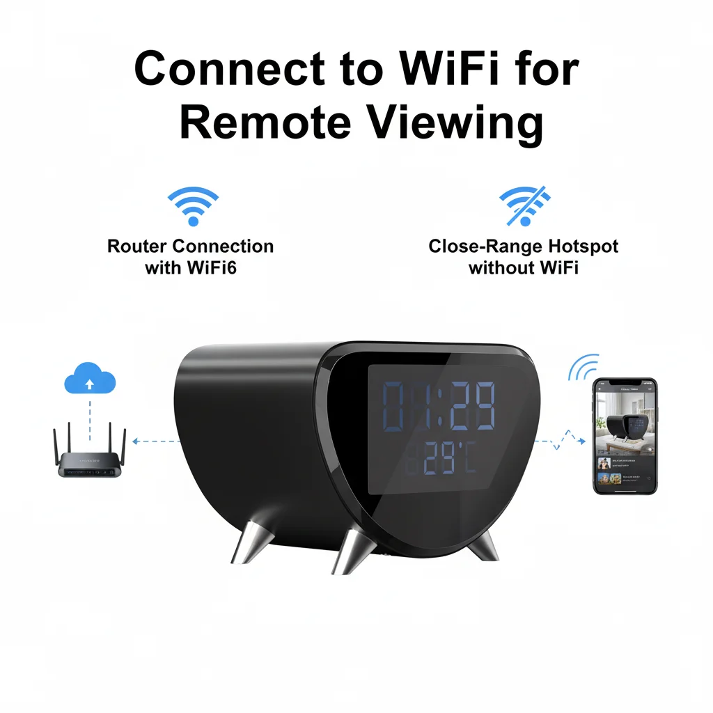 

4K UHD WiFi6 камера с картой памяти 16 ГБ, многофункциональное беспроводное зарядное устройство 5-в-1 с часами, будильником и термометром