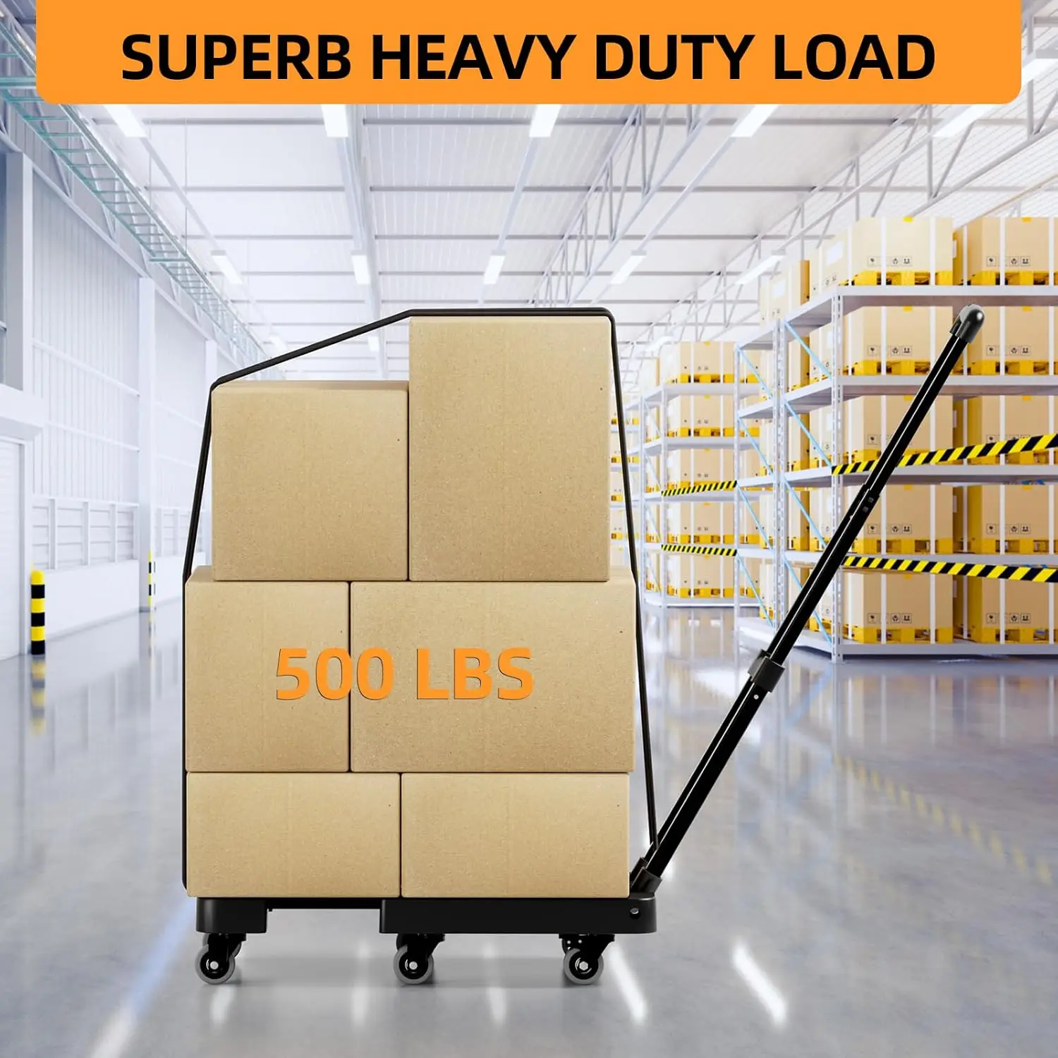Folding Hand Trucks, Heavy Duty Dolly Cart with 6 Wheels & 2 Elastic Ropes, Foldable & Ideal for Luggage