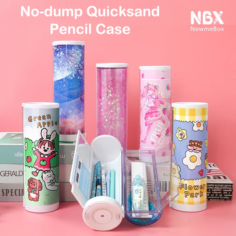 Newmebox Multifunctional Buttom Sucker Quicksand Pencil Cases Cartoon  No-Dump Large Capacity Stationery Box School Storage Bag