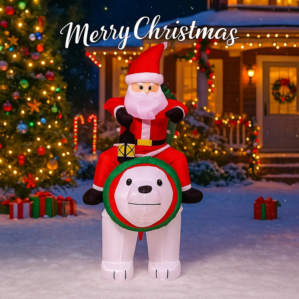 Jouets gonflables de 5,91 pieds, père noël, ours polaire, décoration de fête sur pelouse, éclairage LED, ornements de noël pour la maison, cadeau