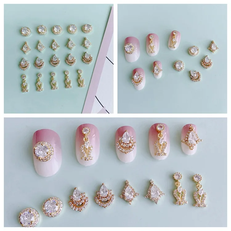 DIY Jewelry Accessories Wholesale New Luxury Exquisite Nail Jewelry Copper Plated Gold Zircon Nail Art Decorations
