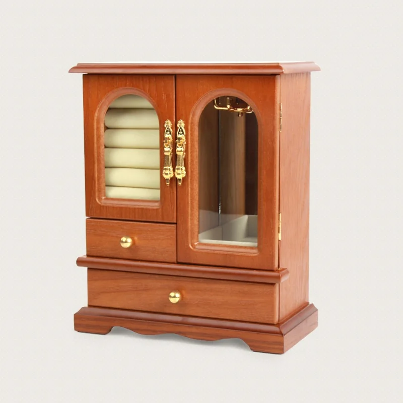 New Fashion Wooden Jewelry Boxes Retro Necklace Ring Ear Nail Jewelry Boxes Pure Large Capacity Creative Storage Box Decoration