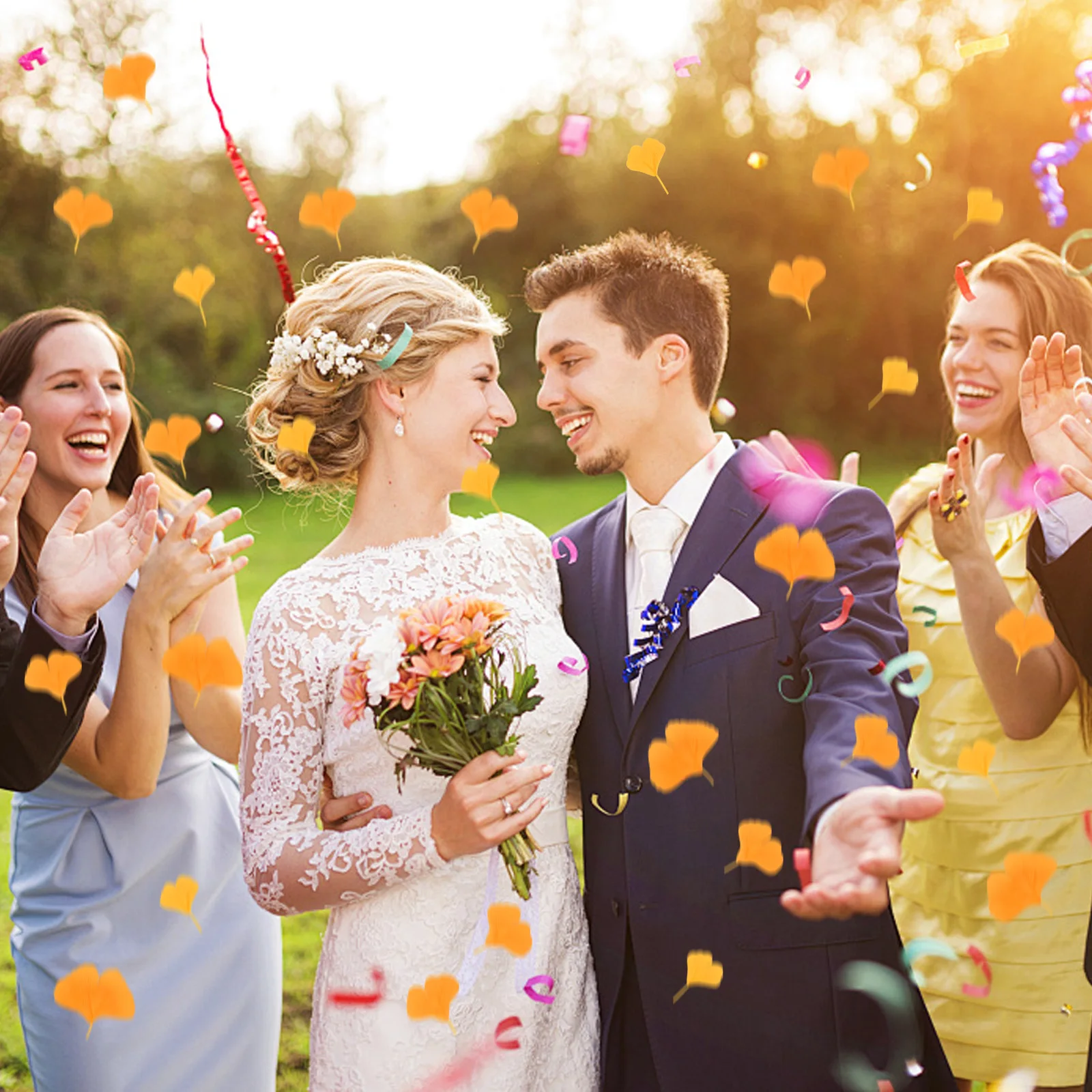 

100pcs Simulation Ginkgo Leaves Artificial Fall Leaves For Party Supplies Decor Wedding Thanksgiving Table Scatter Faux Ginkgo