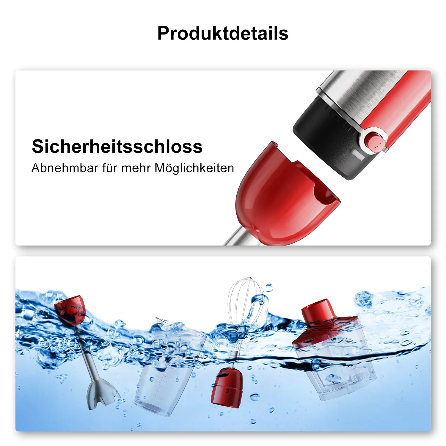 BioloMix Roter 1200 W 4-in-1-Stabmixer mit Zerkleinerer und Smoothie-Becher, Edelstahl-Tauchmixer für Babynahrung und Eiszerkleinerung – Detail 11