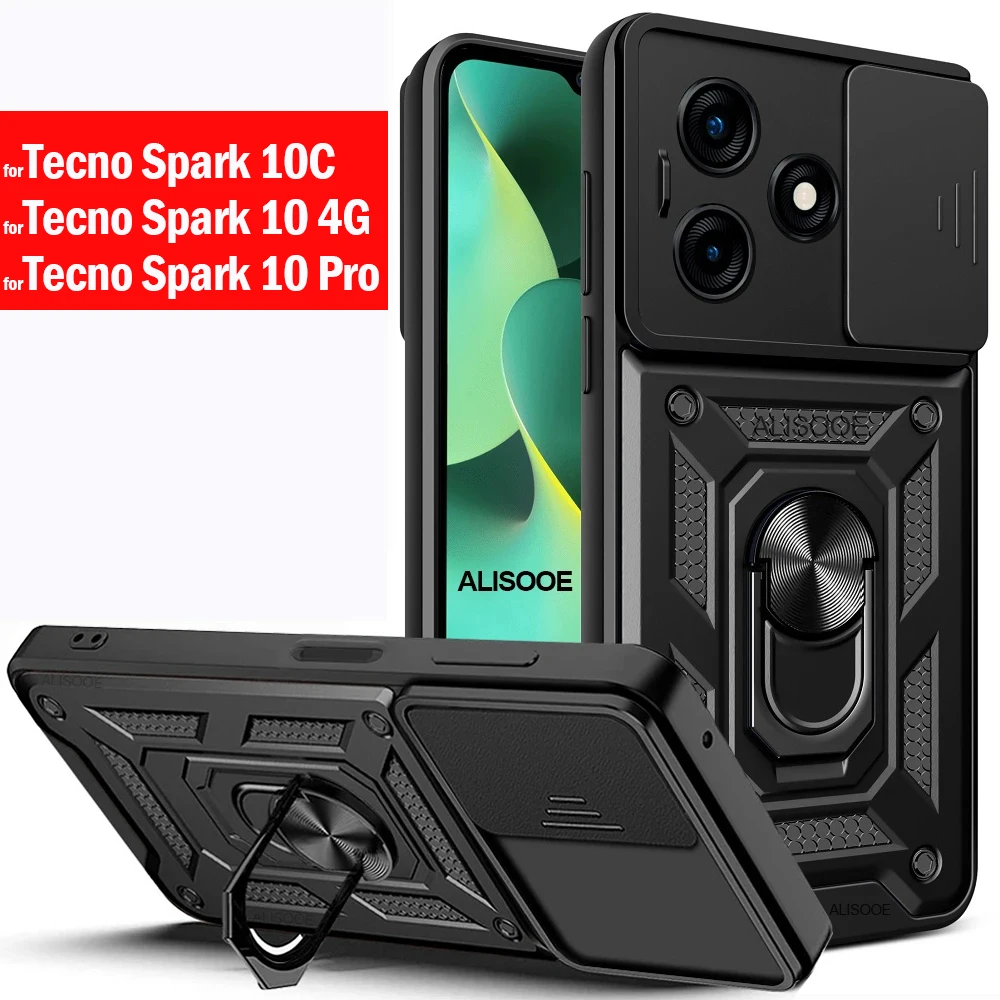 Capa for Tecno Spark 10C 10 Pro 4G Case Armor Slide Camera Lens Protect Stand Cover for Tecno Spark 10 Pro 10C 4G Funda