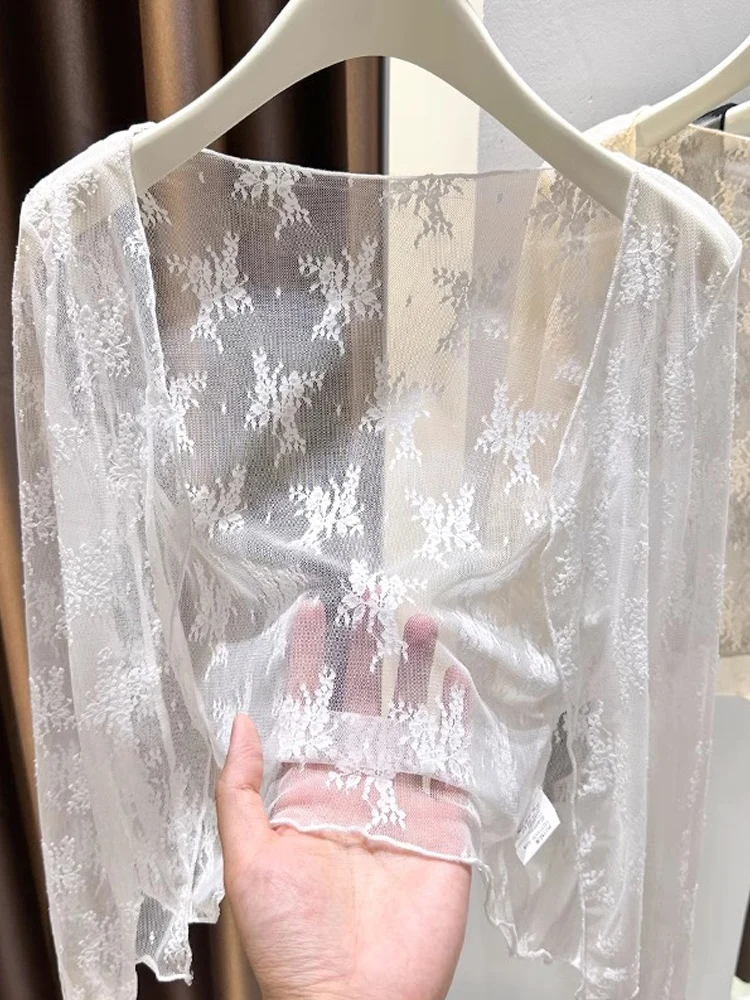 

Bla Lace eer Long Sve Wrap oulder Women's Summer Sun Protection Open Cardigan Outer Match with ter Dr Hollow C...