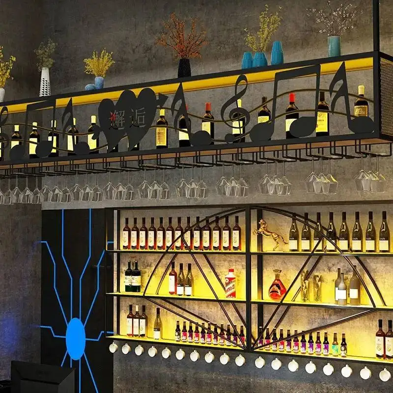 Club Shelf Liquor Wine Cabinets Display Kitchen Hanging Cocktail Holder Wine Rack Inverted Retail Industrial Wijn Kast Furniture