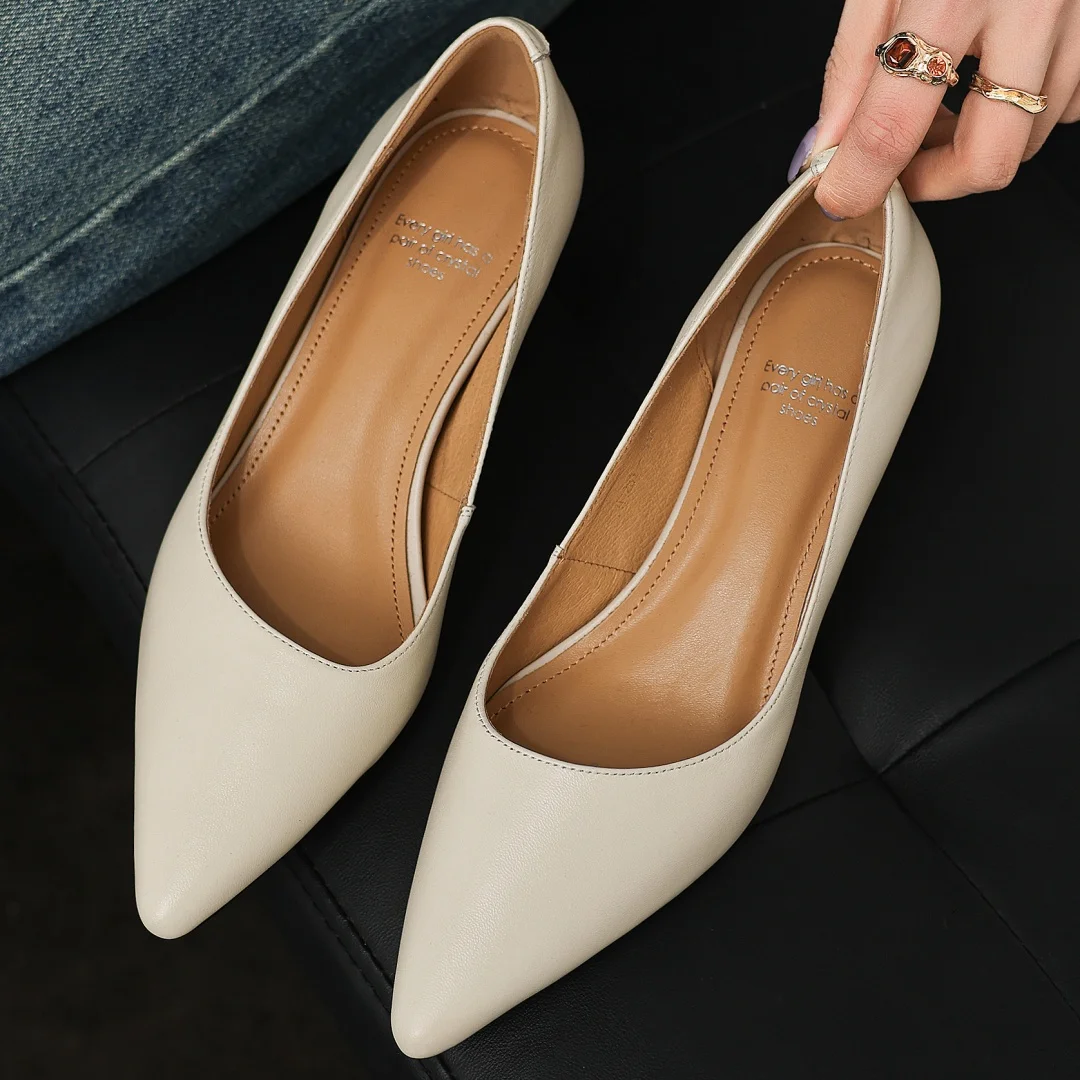 

Женские туфли-лодочки Danxuefei 2026 весна, новые, из овчины, с острым носком, на танкетке 5 см, элегантные повседневные туфли на каблуке для женщин