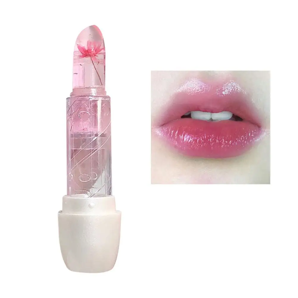 Getrocknete Blume transparente Lippenstift Feuchtigkeit creme Kristall temperatur Balsam Spiegel Pflege Gelee Wasser Lippen Lippen Farbwechsel Lippen h1y4