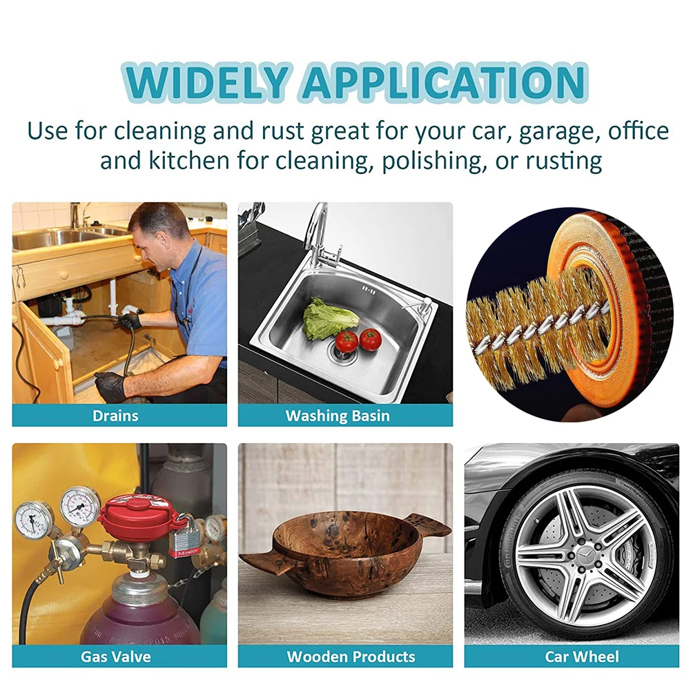 22mm Wire Cleaning Brass Brush Tube Machinery Drill Tools Rust Cleaner 1/4Inch Shrank Hexagonal Handle Cleaning Brushes