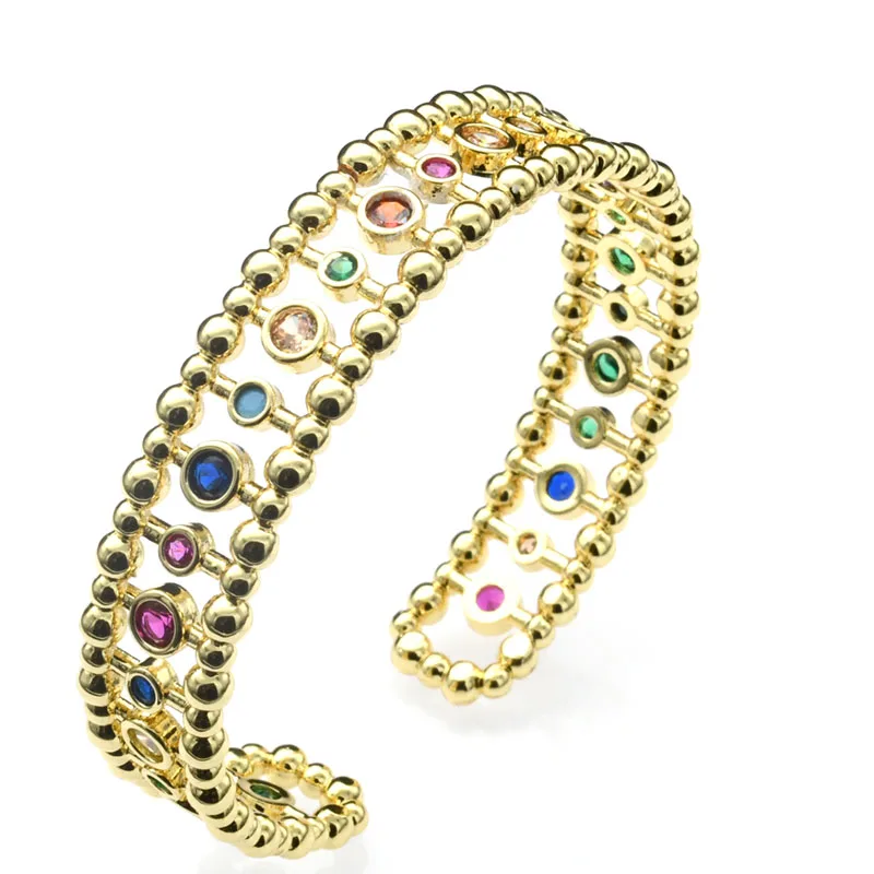 

Luxury Jewelry Nickel Free High Quality Anti Fading Gold Plated Copper Multi CZ Setting 12mm Wide Bangle for Women